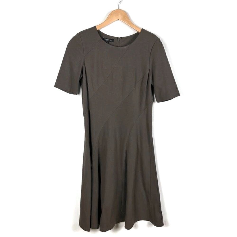Lafayette 148 Career Dress Short Sleeve Midi Fit & Flare Career Taupe 6
